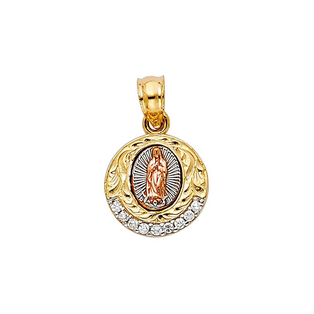 Three-Tone 10 Karat CZ Our Lady Of Guadalupe Pendant 12X10.8