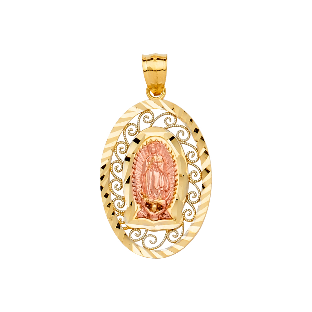 Three-Tone 10 Karat Guadalupe Pendant 20.41X12mm