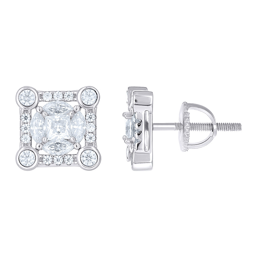 Lady's White Stainless Steel CZ Earrings 10.4mm
