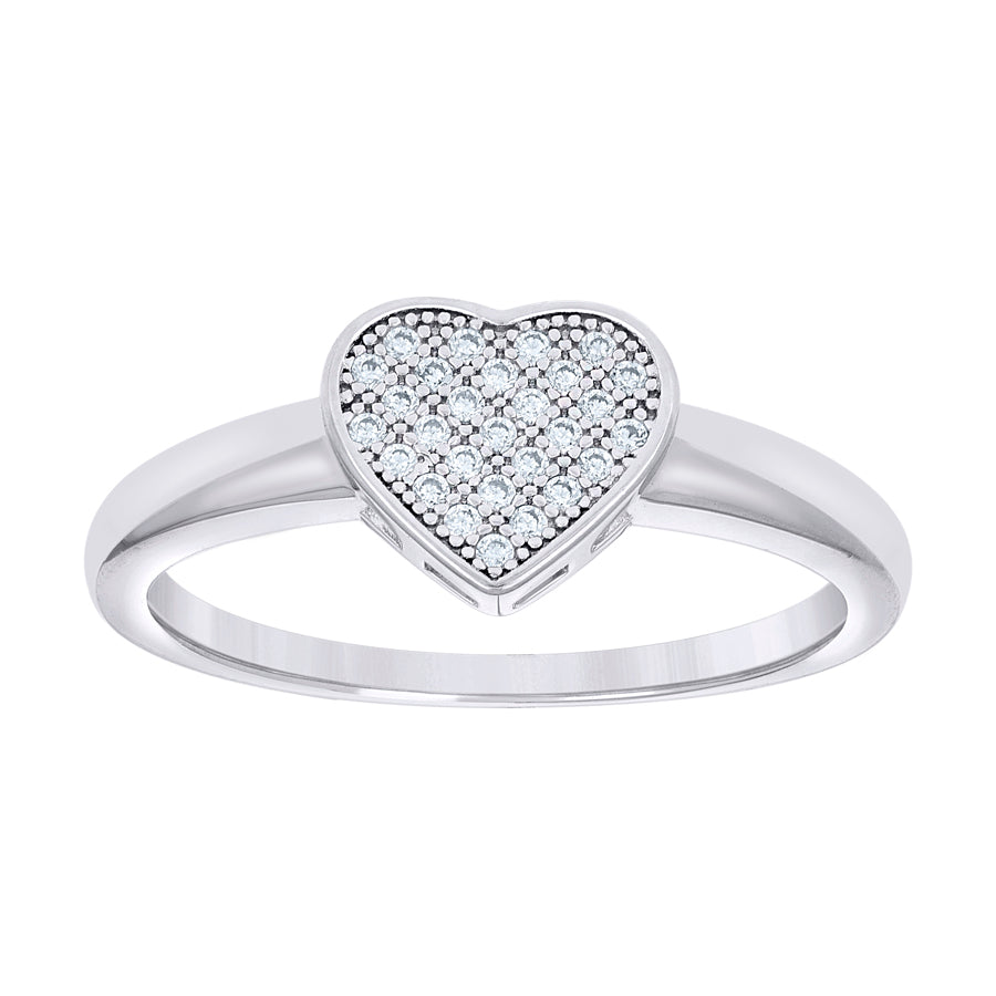 Lady's White Silver CZ Heart Ring Length 7.6mm