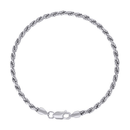 925 Sterling Silver Solid Rope Rhodium Bracelet 3.5mm  
Length: 8"