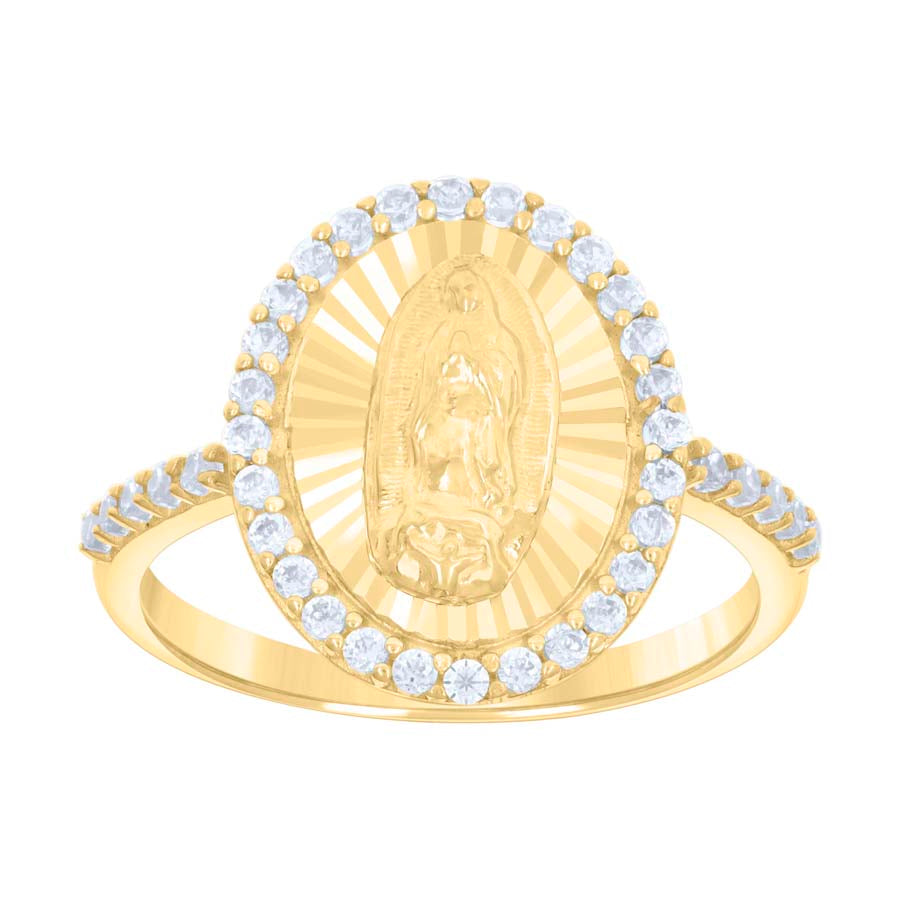 Lady's Yellow 10 Karat Fashion Virgen Of Guadalupe CZ Ring Length 15.2