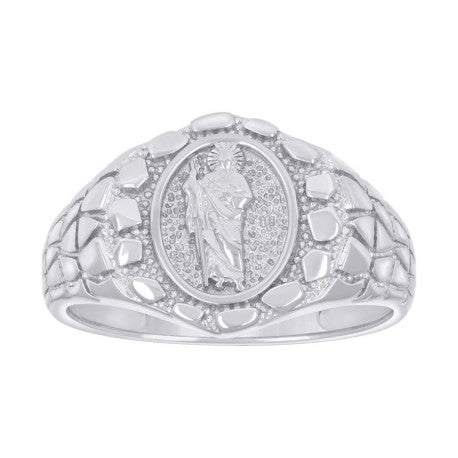 Gent's White Silver St Jude Nugget Ring Length 14.4 Mm 2.9