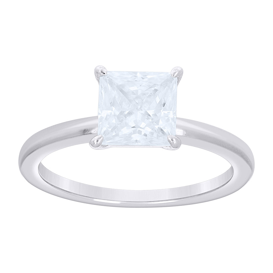 Lady's White Silver Solitarie Square CZ Ring Length 7.4x1.74mm