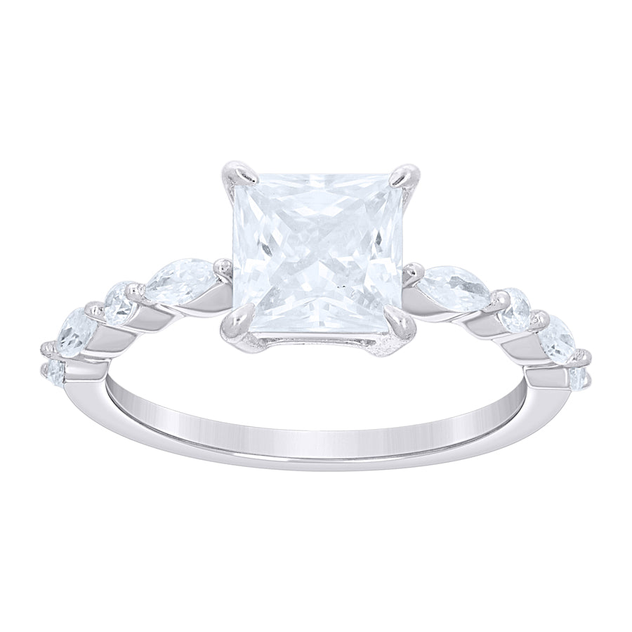Lady's White Silver Solitarie Square CZ Ring Length 5.2x1.73mm