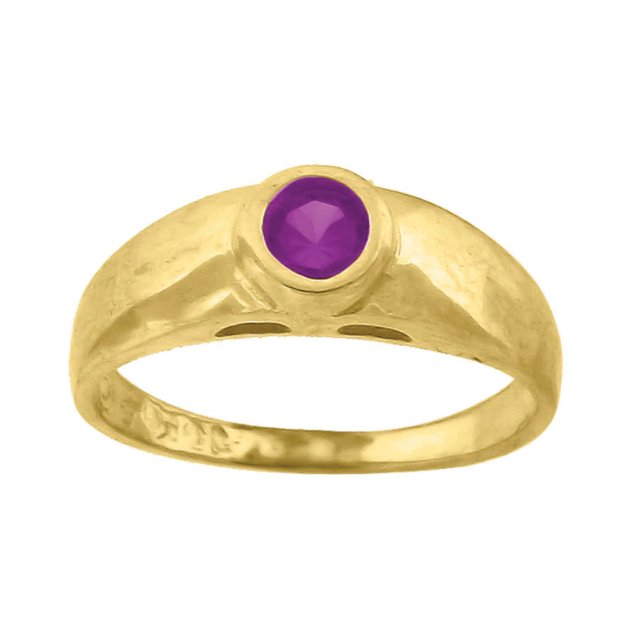 Yellow 10 Karat Round Red CZ Baby Ring 3.7mm