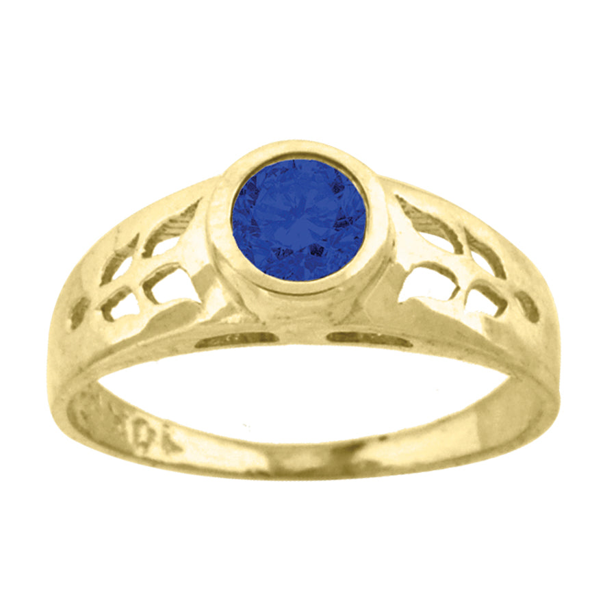 Yellow 10 Karat Round Blue CZ Baby Ring 3mm