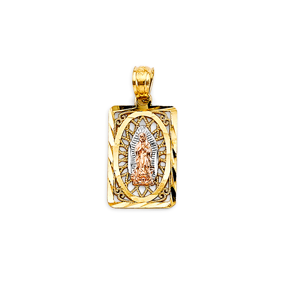 Three-Tone 10 Karat Filigree Guadalupe Pendant 16x5mm