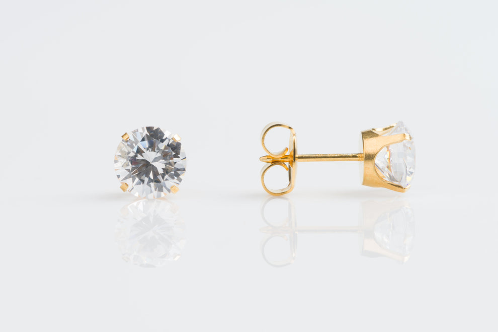 14k Yellow Gold Cubic Zirconia Piercing Studs 
7mm
