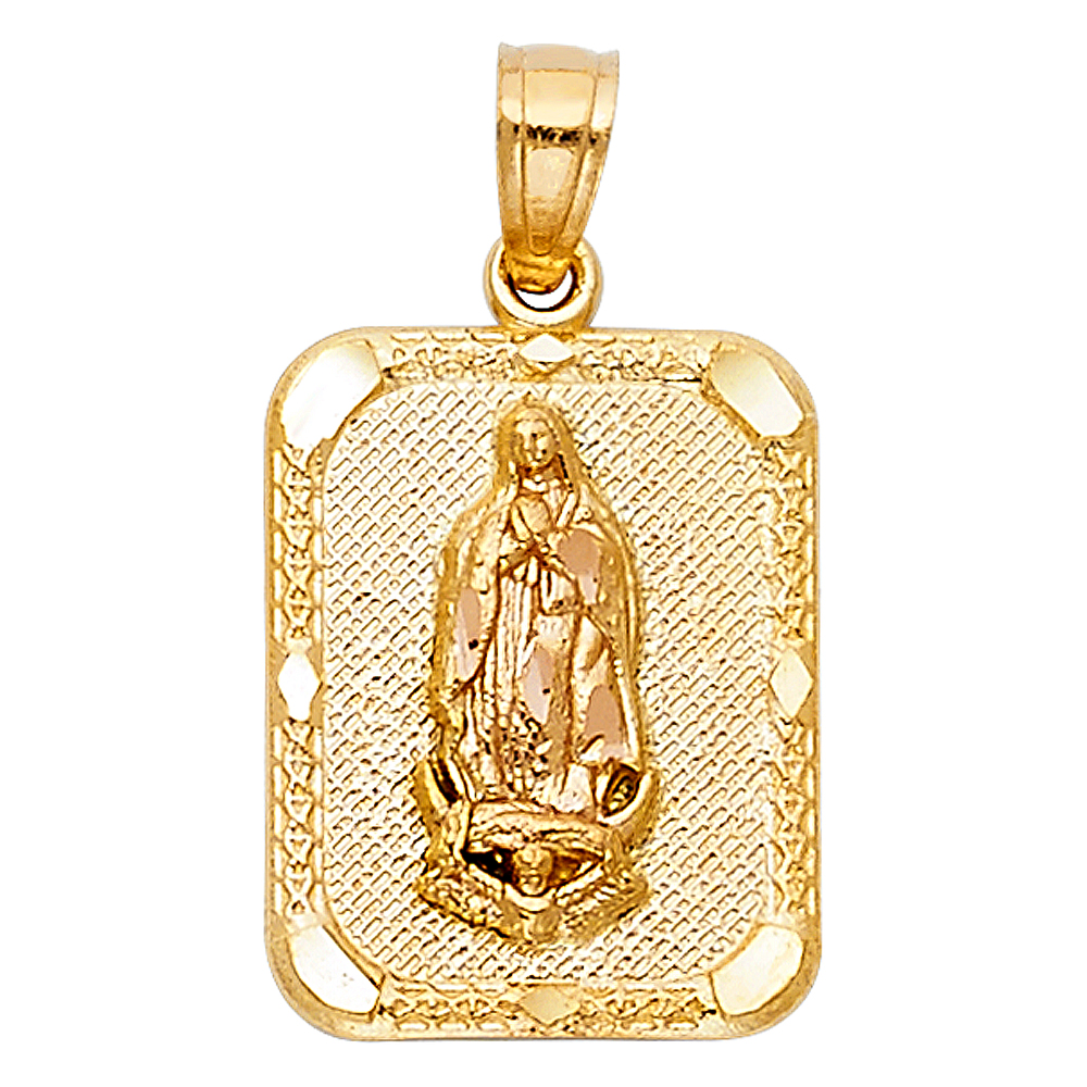Two-Tone 10 Karat Diamond Cut Virgen Of Guadalupe Pendant 23.1x17.8mm