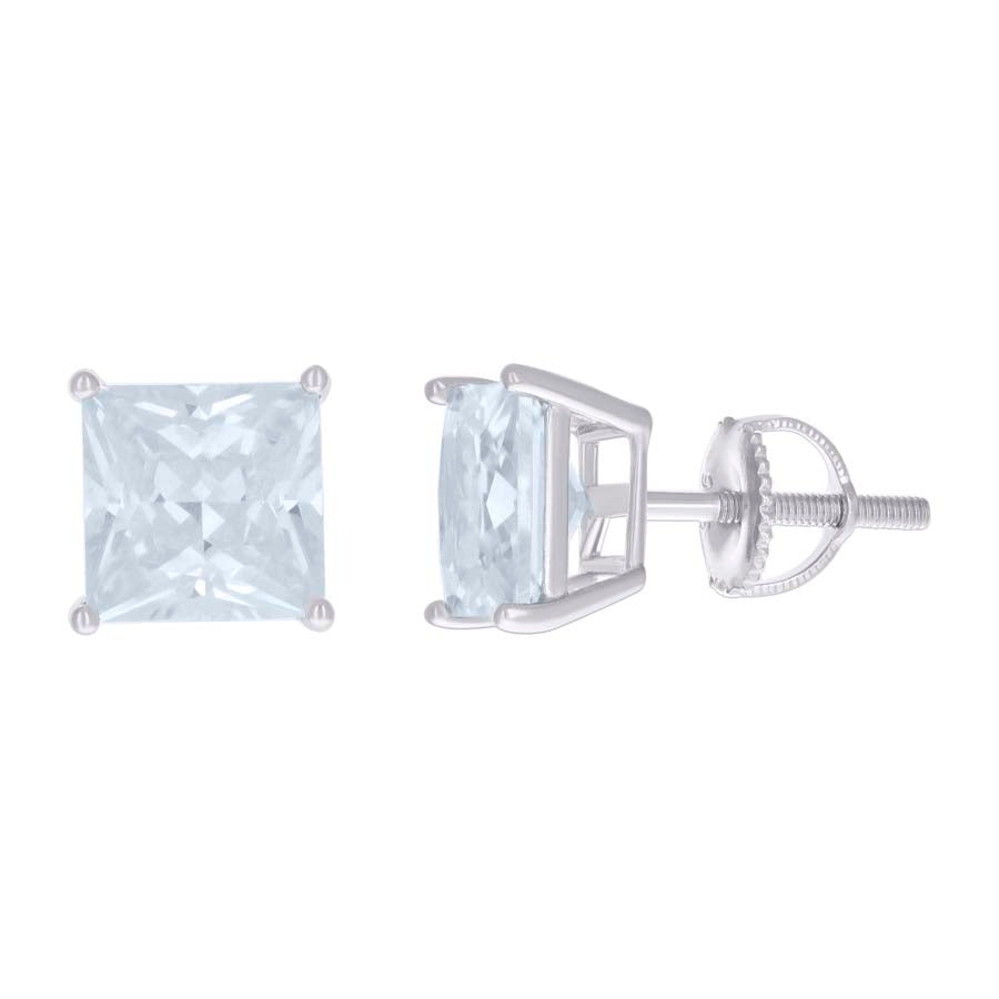 Lady's White Sterling Silver CZ Stud Screw Back Earrings 8mm