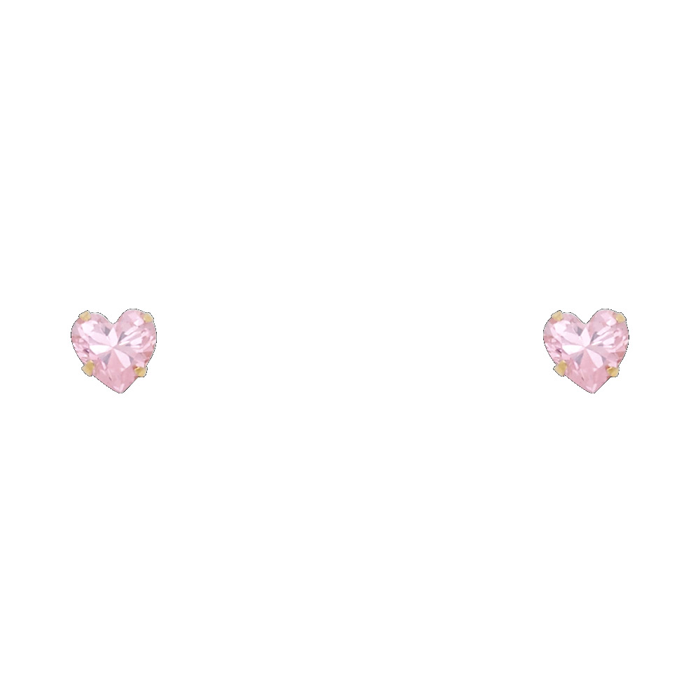 Lady's Yellow 14 Karat  Heart CZ Pink Earrings Length 5 mm