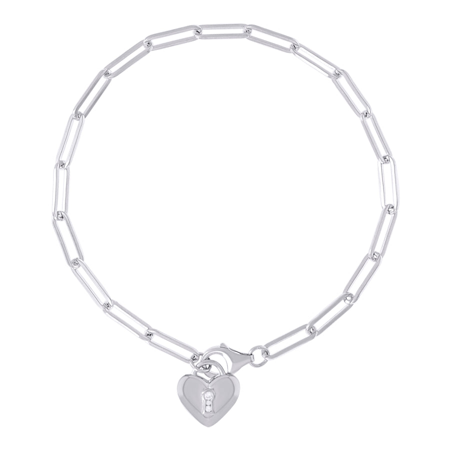 Lady's White Sterling Silver Paperclip Heart Bracelet 
Mm 3.3 Style: