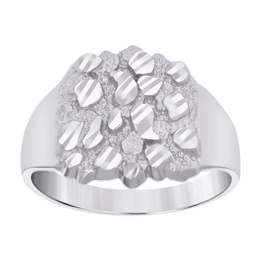 Gent's White Silver Nugget Ring
 Length 15
 Mm 14