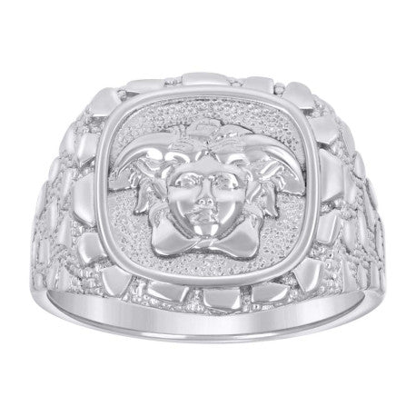 Gent's White Silver Nugget Medusa Ring
 Length 17.5 Mm 18.5