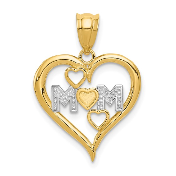 14 Karat MOM heart Charm Length 20 Color: Two-Tone