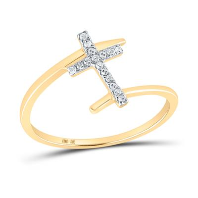 Lady's Yellow 10 Karat Cross Fashion Ring 0.083tw Round Diamonds 
Fin