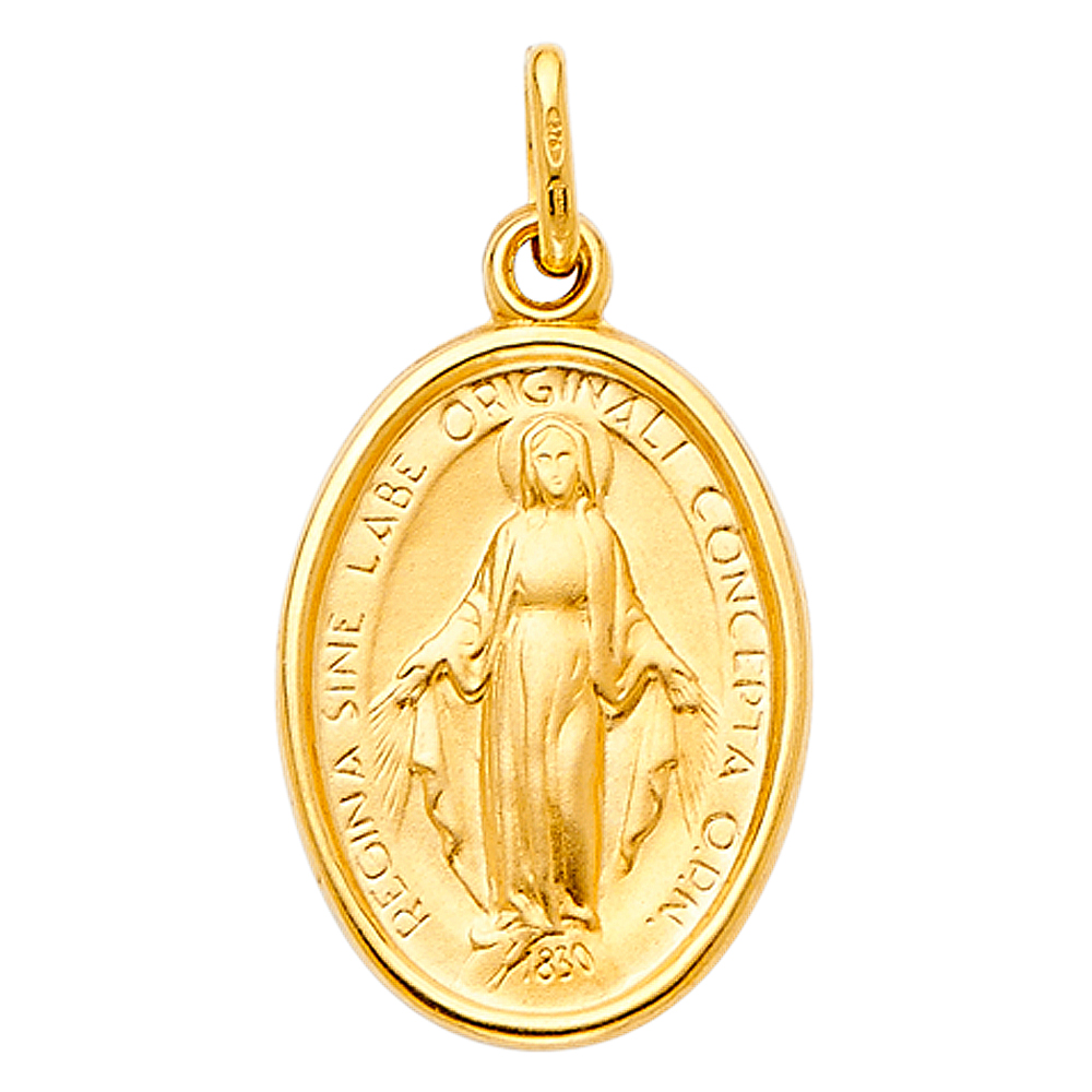 Yellow 14 Karat Virgin Mary medal Pendant Length: 20