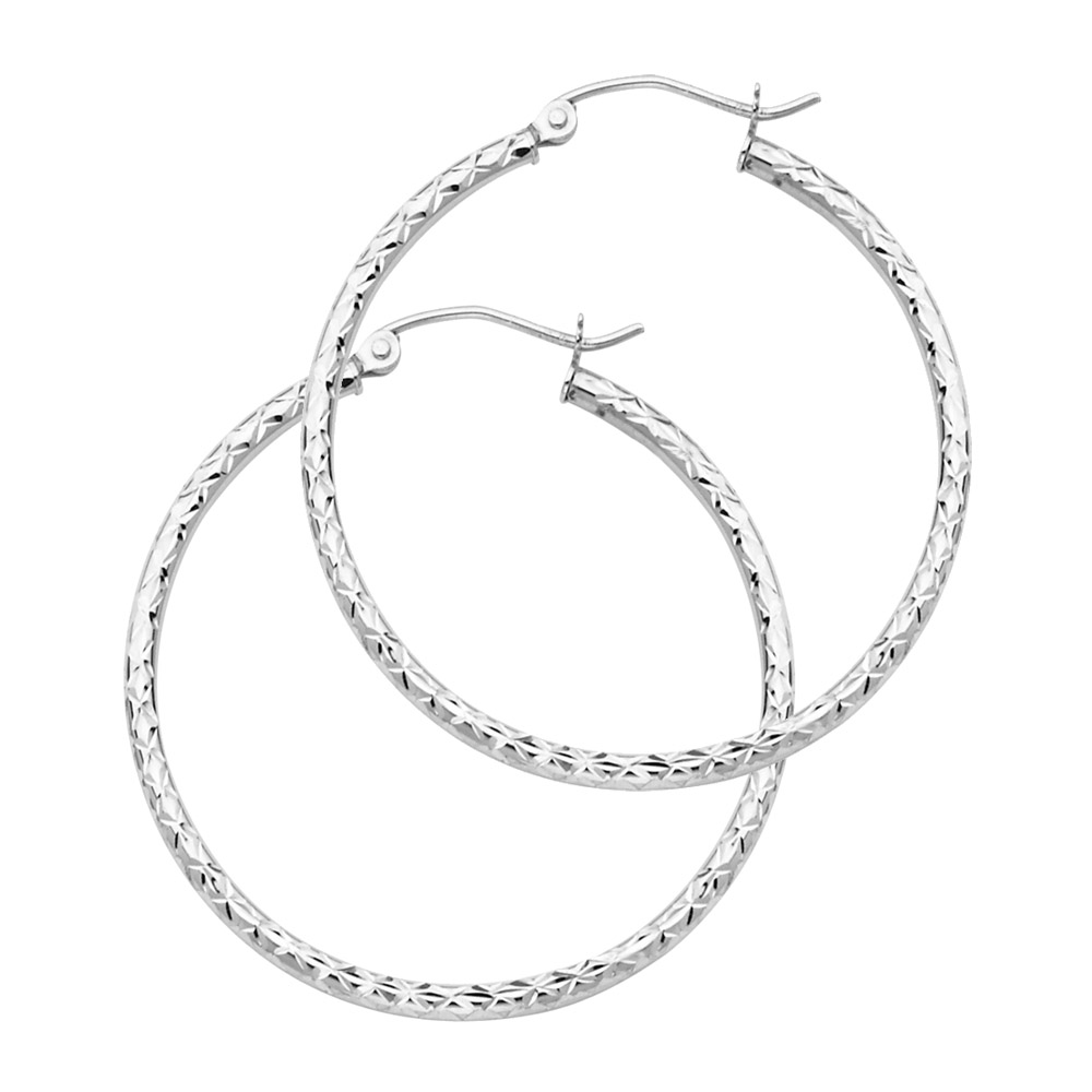 Lady's White 14 Karat Silk DC 1.5mm Round Tube Hoops