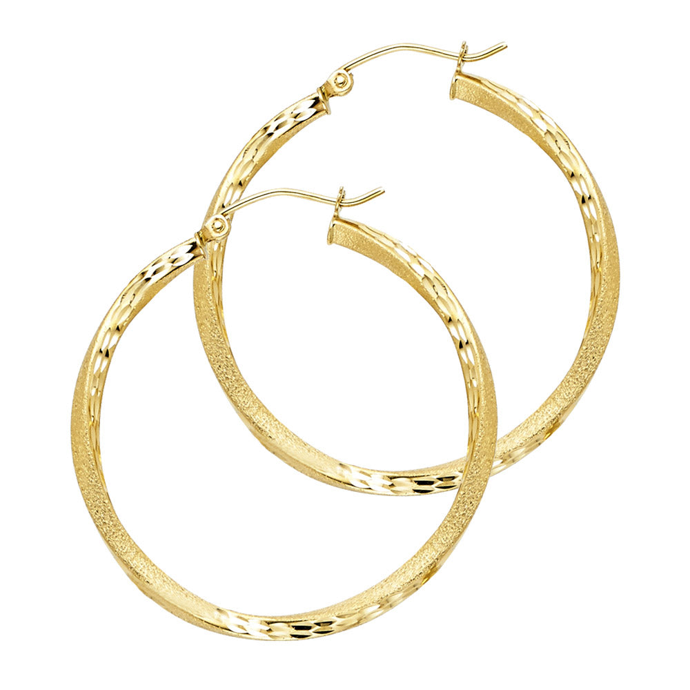 Lady's Yellow 14 Karat Diamond Cut Swirl 2.6mmX30mm Hoop Earrings