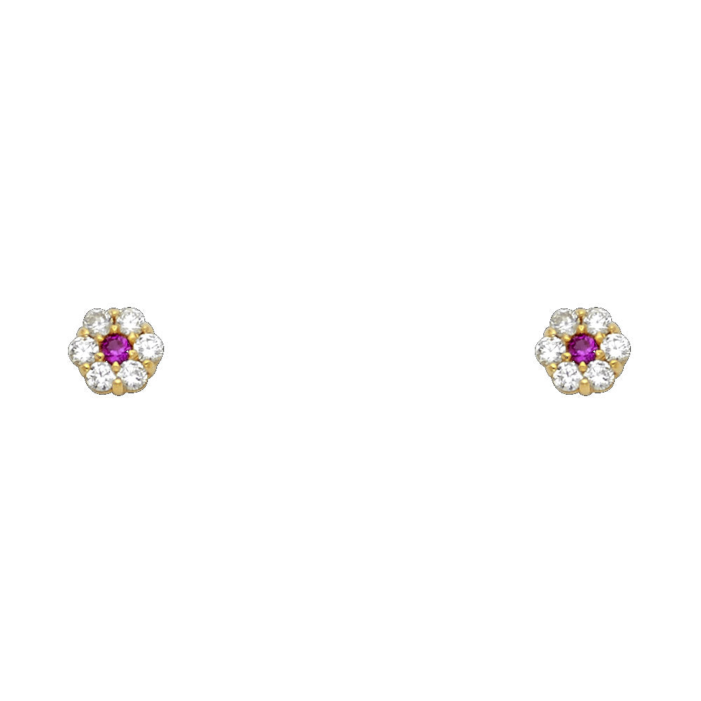 14KY Flower 6 Leaf CZ Screw Back Stud Earrings (JUL)