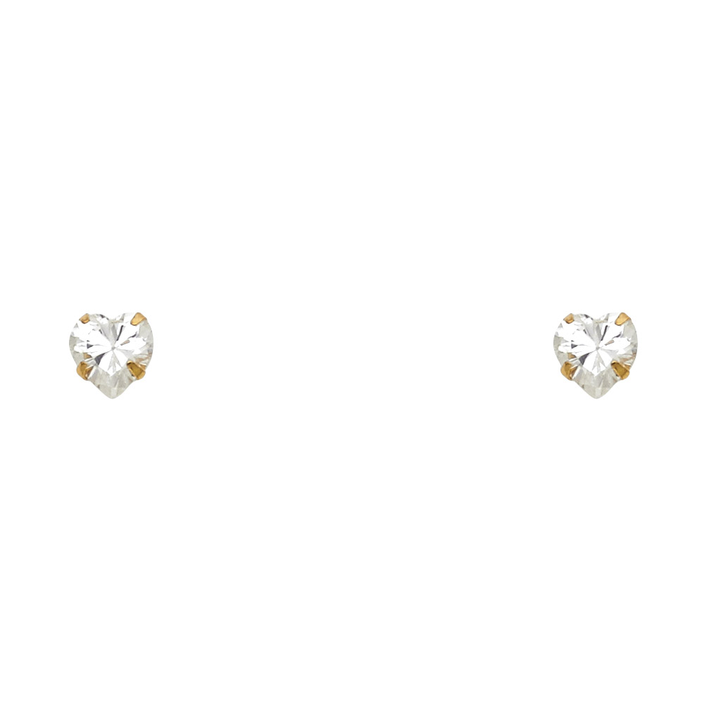 14KY 5mm Heart CZ Stamping Screw Back Stud Earrings (APR)