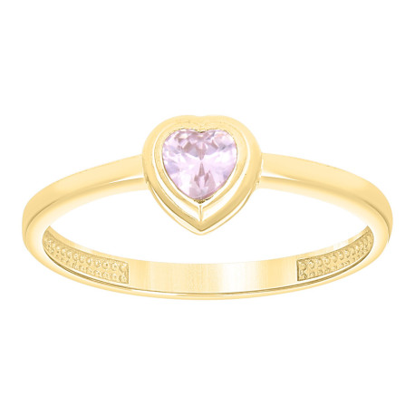 Lady's Yellow 10 Karat Small Pink Heart cz Ring Length 6.3