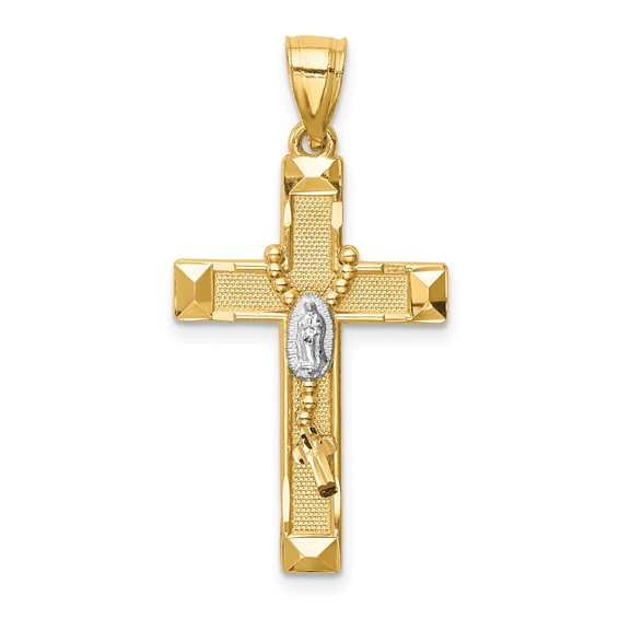 Yellow With Rhodium cross with rosary14 Karat Charm Length 46 Style: Religious