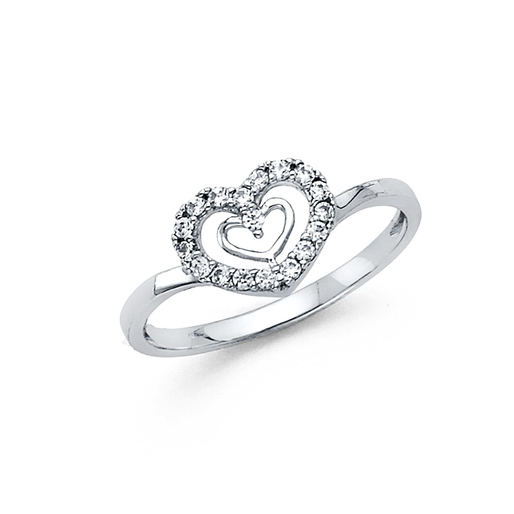 Lady's White 14 Karat CZ Heart Ring