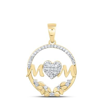Lady's Yellow 10 Karat MOM Heart Pendant = 0.167tw Round Diamonds Leng
