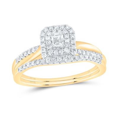 Lady's Yellow 14 Karat Wedding Set = 0.375tw Various Shapes Emerald do