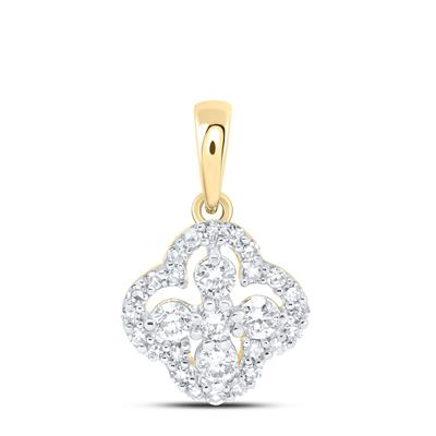 Yellow 10 Karat Clover Pendant = 0.25tw Round Diamonds LengthMM: 14.4