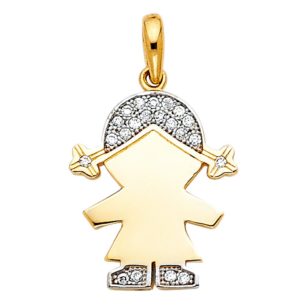 Two-Tone 14 Karat CZ Girl Pendant Length: 16
