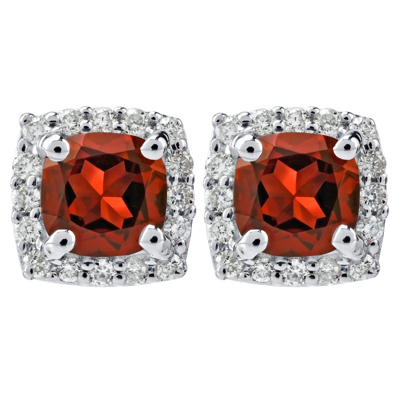 Lady's Yellow 10 Karat Earrings With One Square Cushion Garnet And 40=0.50Tw Round Diamonds