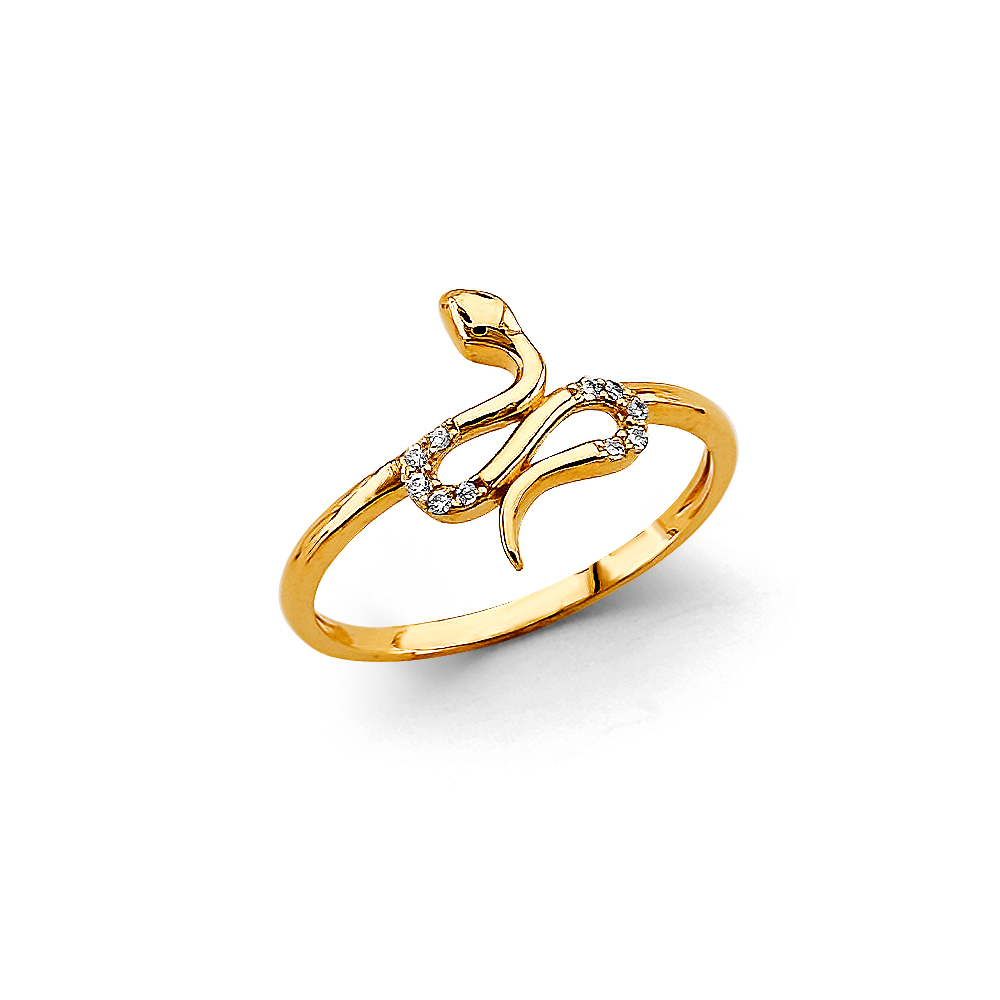 Lady's Yellow 14 Karat CZ Snake Ring
