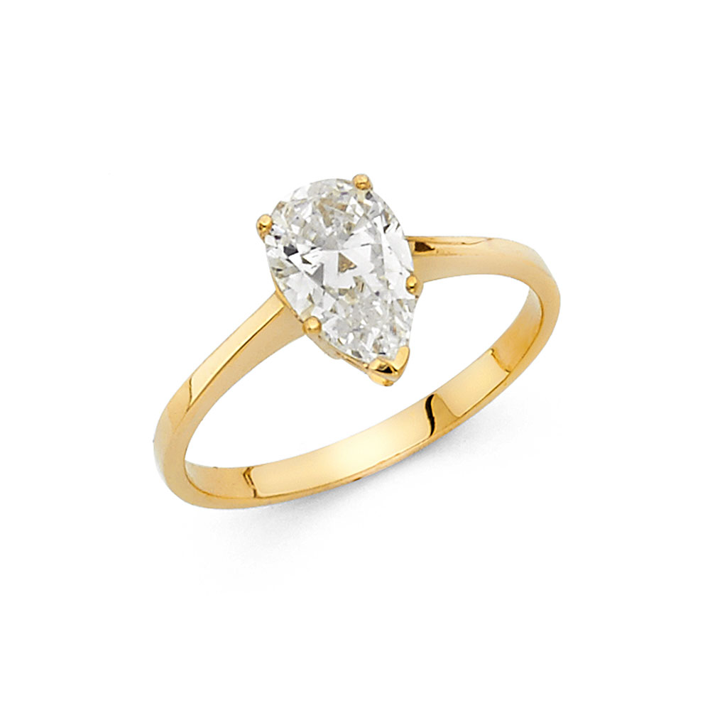 Lady's Yellow 14 Karat Pear Engagement Ring Length 1.5