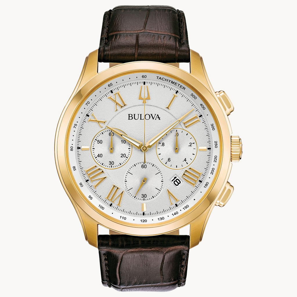 97B169 Bulova Brown Leather Chonog