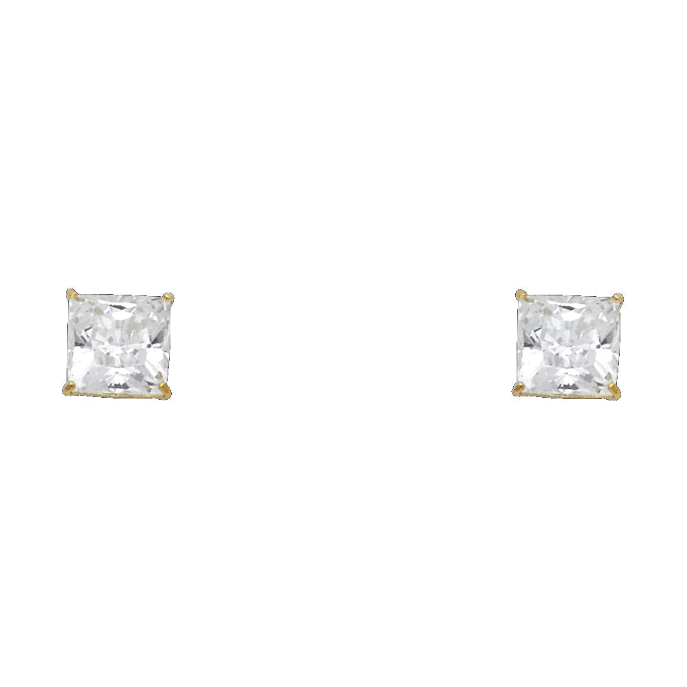 Lady's Yellow 14 Karat Princess 6mm CZ  w/screw back Stud Earrings
