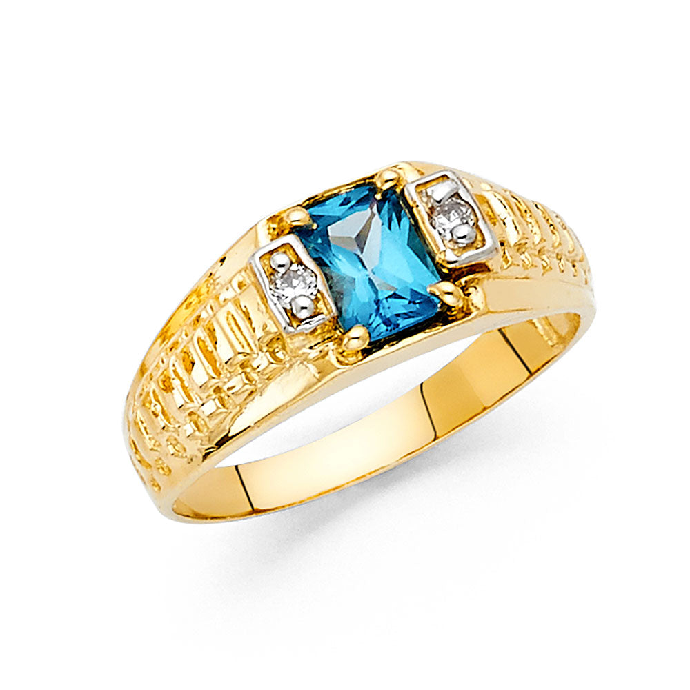 Gent's Yellow 14 Karat Cz light blue Fashion Ring