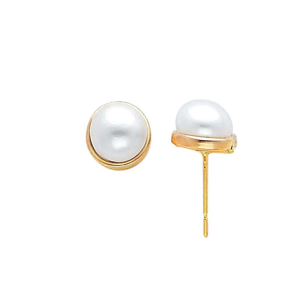 Lady's Yellow 14 Karat Pearl  Earrings Length 7 Finish: Polished
