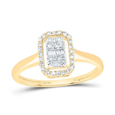 Lady's Yellow 10 Karat Fashion Ring 0.20tw Emerald Diamonds Finish: Po