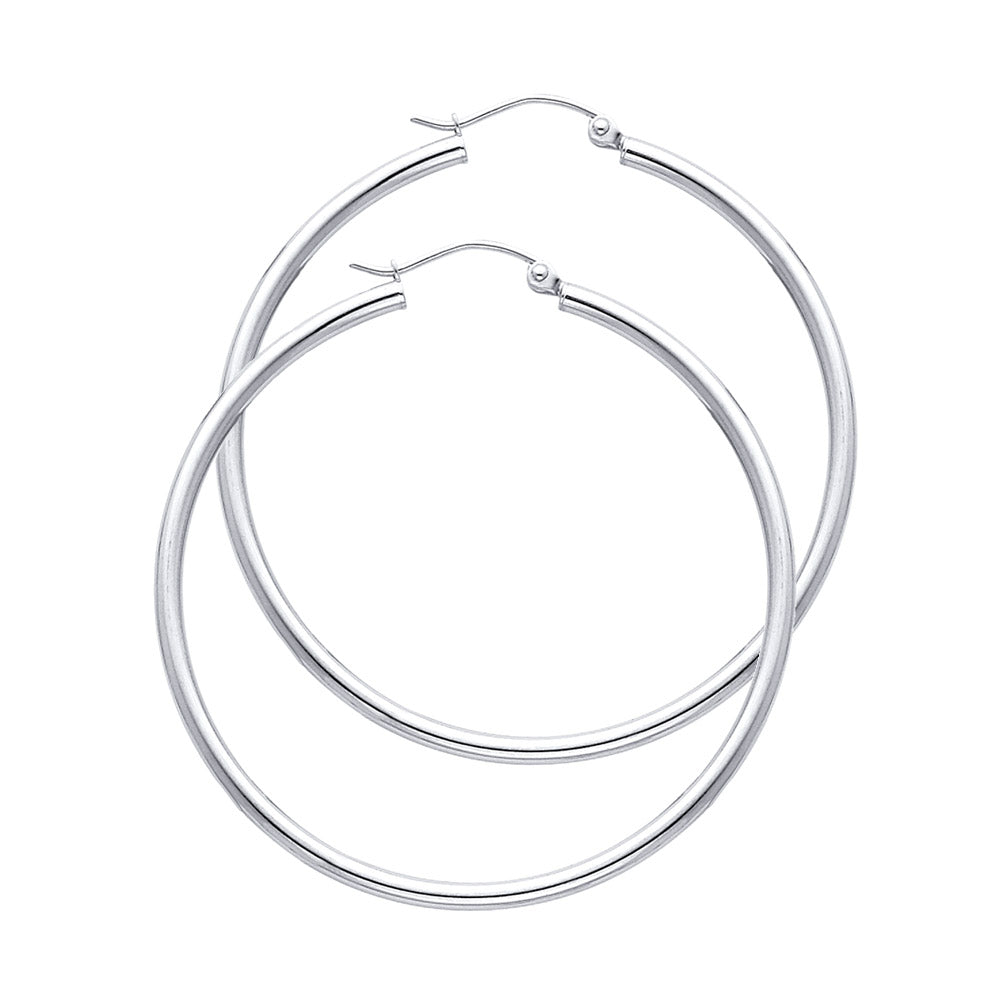 Lady's White 14 Karat Tube Medium Hoop Earrings 35x2mm
