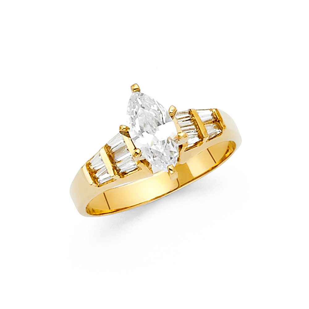 Lady's Yellow 14 Karat Marquis cubic zirconia Fashion Ring Length 4