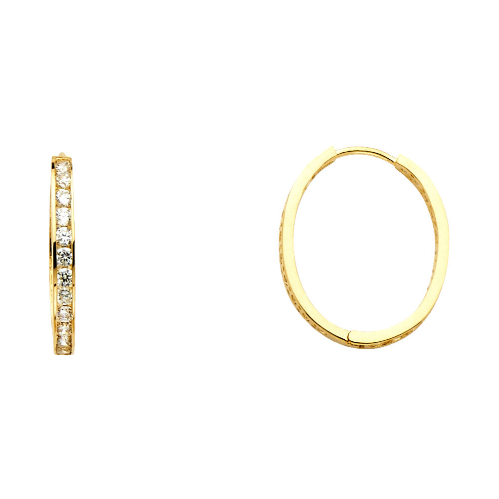 Lady's Yellow 14 Karat Small Hoop CZ Earrings Length: 19.5