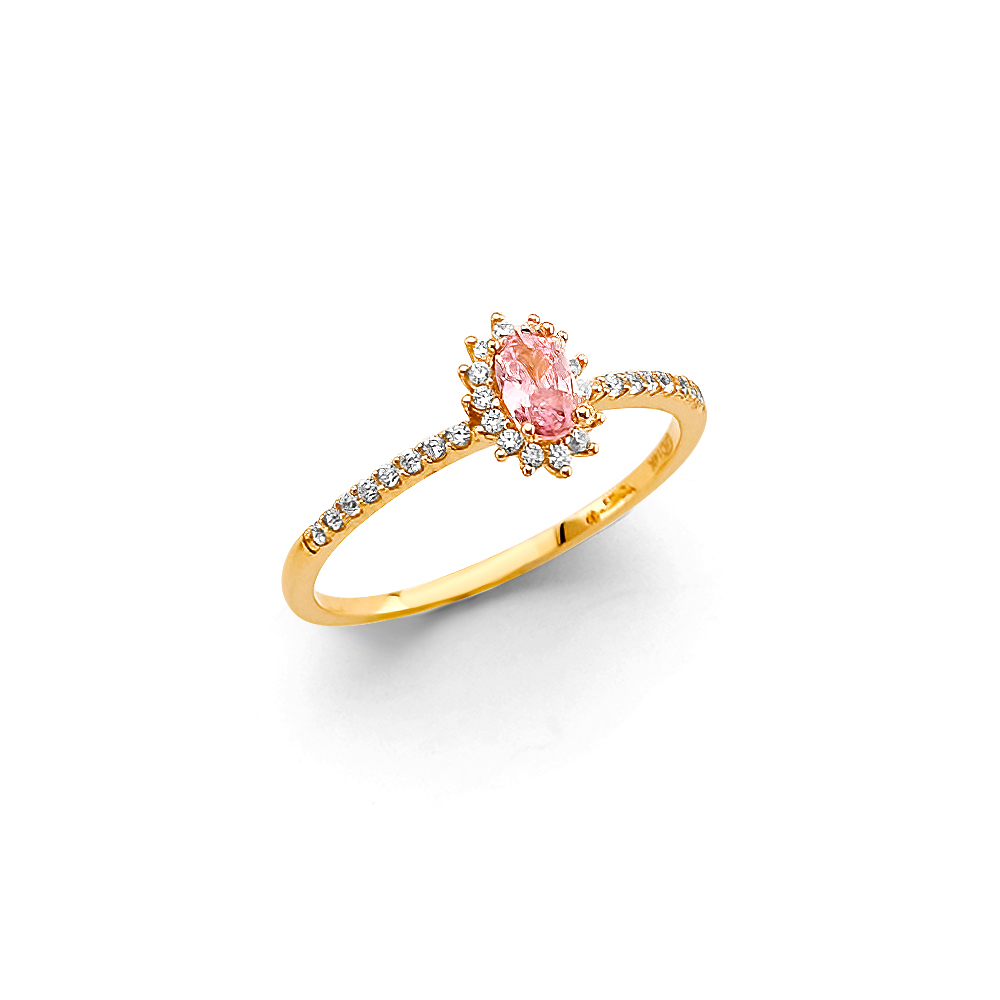 Lady's Yellow 14 Karat Cz PinkRing