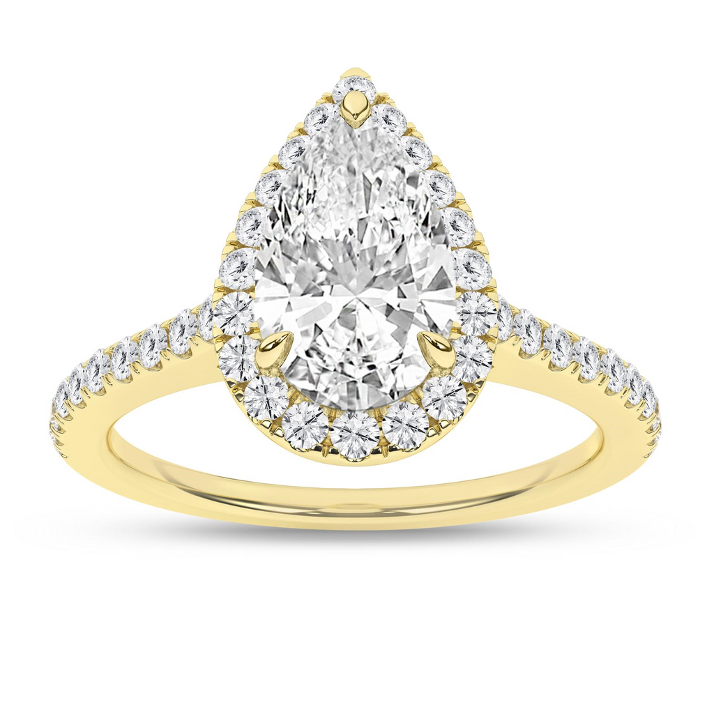 Lady's Yellow 14 Karat Engagement Ring one 0.78ct Pear F VS1 Lab Grown Diamond
40 0.26tw Round E/F VS1 Lab Grown Diamonds Style: Halo
Finish: polished
Gender: Ladies