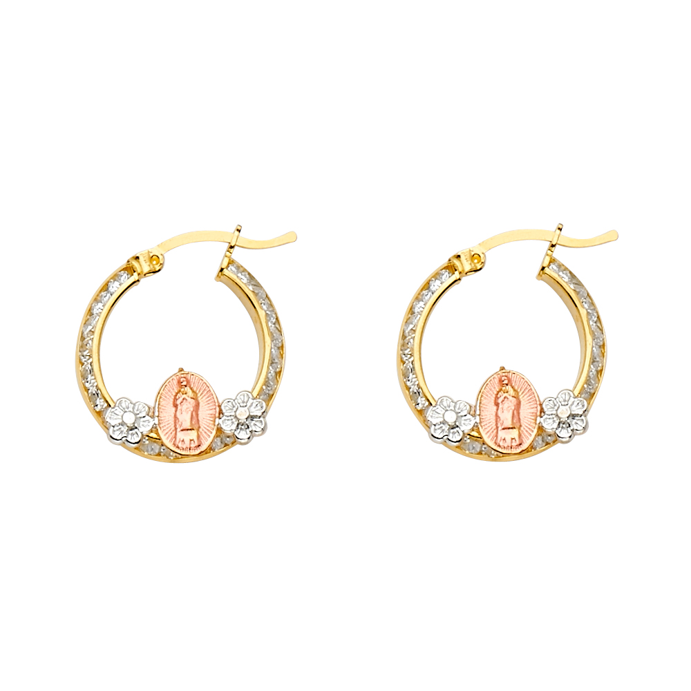 Lady's Three-Tone 14 Karat Virgen of Guadalupe cz hoops Earrings Style: Fancy
Finish: Polished 19mm