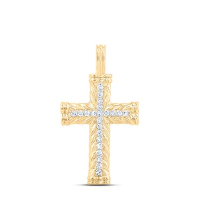 Lady's Yellow 10 Karat Cross Pendant 0.10tw Round Diamonds Length: 25.
