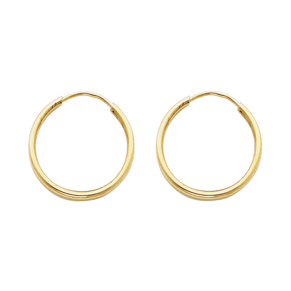 Lady's Yellow 14 Karat Round tube endless hoop earrings Finish: Polish