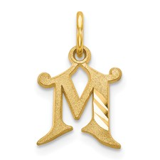 Yellow 14 Karat Diamond Cut Initial M Pendant Length: 17.78